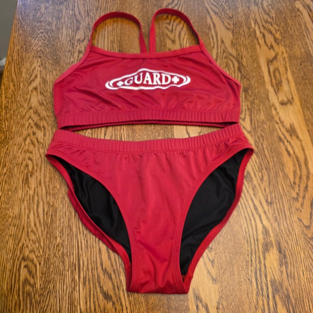 Lifeguard M Red 2 Piece Bikini Set Guard Graphic Sporty Swimsuit Womens Uniform - Picture 2 of 16